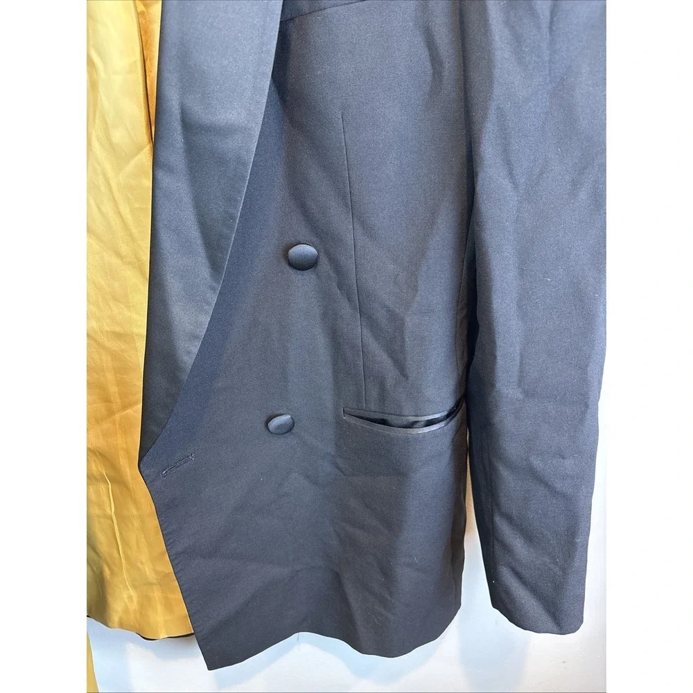 Chaps Ralph Lauren Double‎ Breasted Blazer Size 40XL Black Wool Vintage